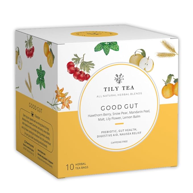 Tily Tea Good Gut Herbal Tea - Natural Prebiotic Tea for Digestive Support - Caffeine Free - 10 Plastic-Free Tea Bags