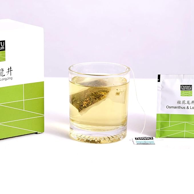ChaWuWarmSun-Osmanthus & LongJing Green Tea Bags,50 Tea Bags,Natural Flower and Broken Tea