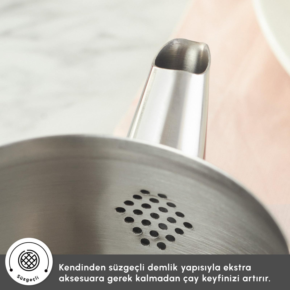 Karaca Adelya Stainless Steel Induction Teapot Set with 0.65L Teapot & 1.1L Tea Kettle, Traditional Turkish Tea Set Brewing