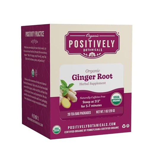 Organic Positively Botanicals Company, Ginger Root Herbal Tea Bags, 20 Count