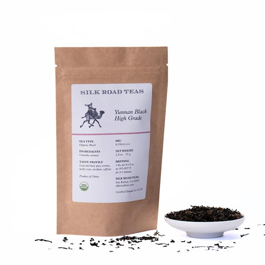 Silk Road Teas, Organic Loose Leaf Yunnan Black Tea, English Breakfast, Hot or Iced Thirst-Quenching Sweetness, 2 ounces
