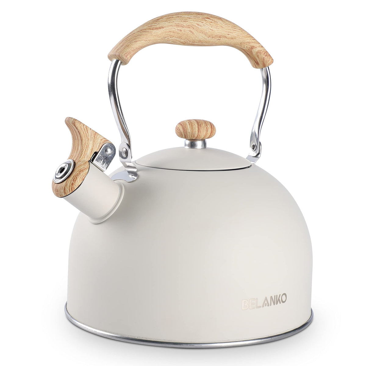 Tea Kettle, BELANKO 85 OZ / 2.5 Liter Whistling Tea Kettle Pots for Stove Top Food Grade Stainless Steel with Wood Pattern