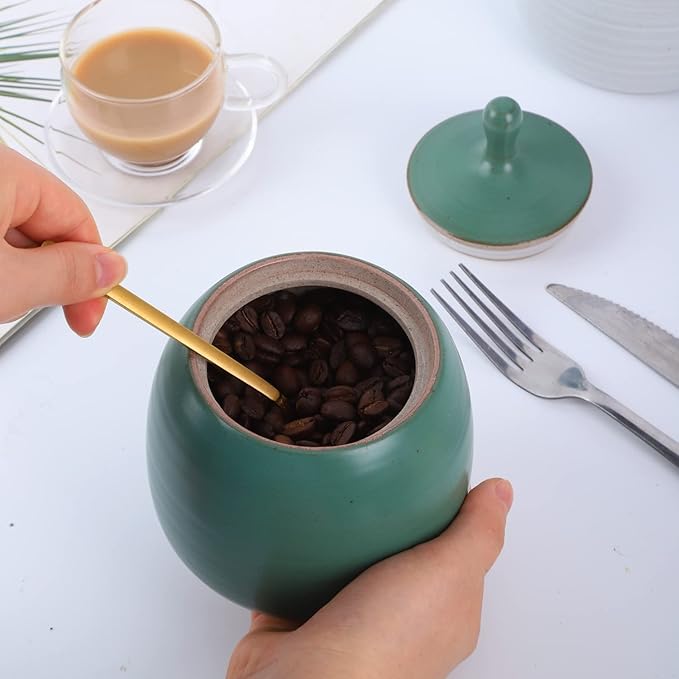 Kitchen Canisters Vintage Ceramic Food Storage Jar with Airtight Lid for Tea, Coffee, Herb, Sugar, Spice, Nuts (Ancient Green)