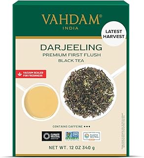 VAHDAM, First Flush Darjeeling Tea - 170+ Cups (340g/12oz) Loose Leaf Black Tea - Flowery, Aromatic & Delicious | Mellow & Fragrant | Vacuum Sealed Pack