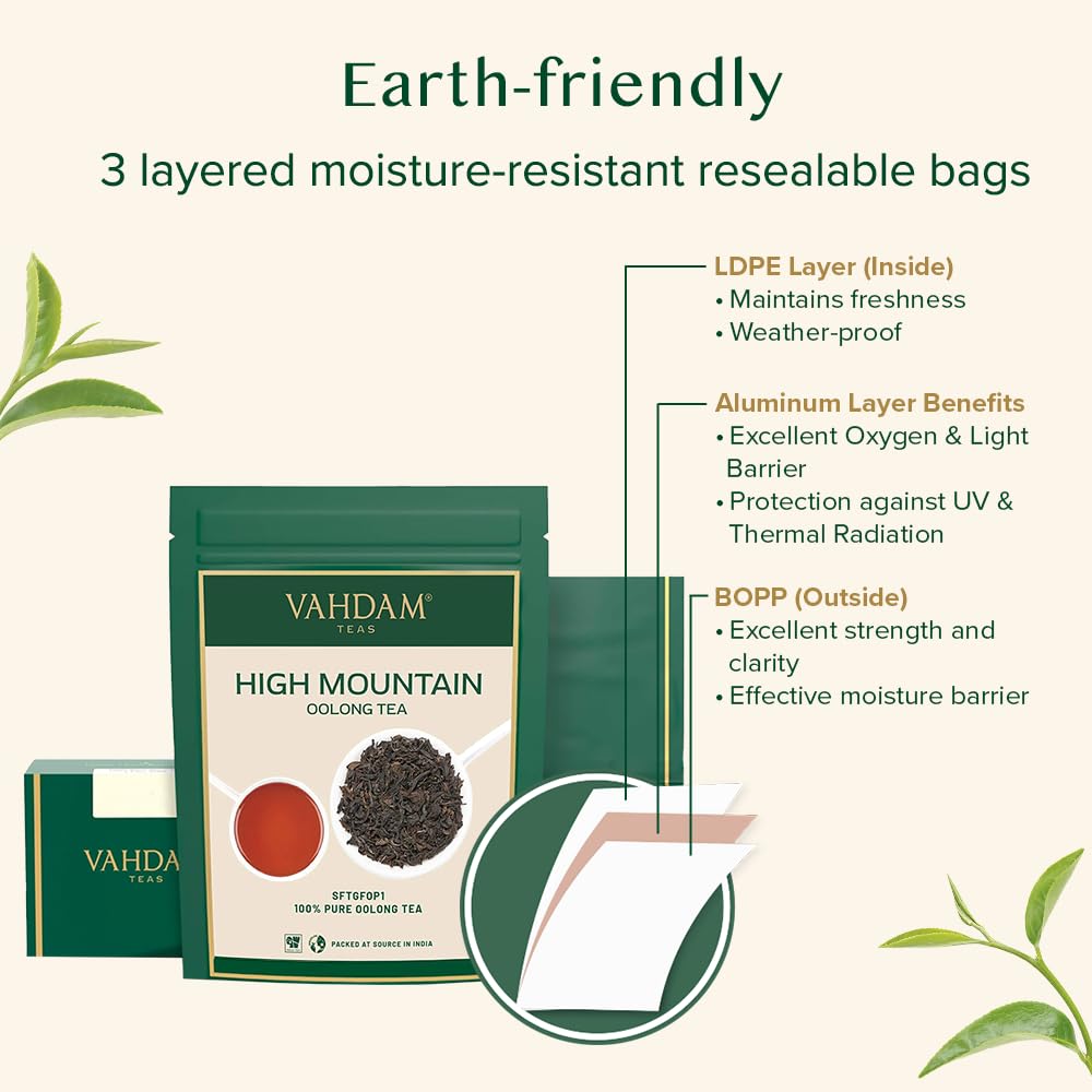 VAHDAM, High Mountain Oolong Tea Leaves From Himalayas (50+ Cups, 3.53oz) Strong & Robust Oolong Tea | High Elevation Grown | Vacuum Sealed | Brew Hot, Iced, Kombucha Tea | Loose Leaf Tea