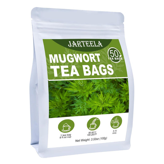 Jarteela - Mugwort Tea Bags, 50 Count, Dried Mugwort Herb Teabags | 100% pure mugwort herb, caffeine-free and Non-GMO. Earthy and smooth, ideal for daily hot or iced artemisia tea.