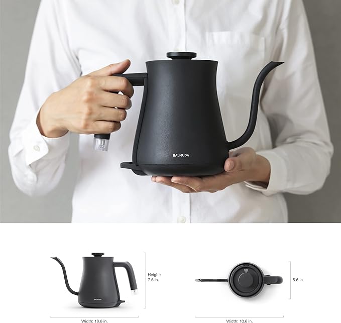Balmuda The Kettle, Electric Gooseneck Kettle, Lightweight, Stainless Steel, 0.6L (20fl oz) Capacity, Neon Light Indicator
