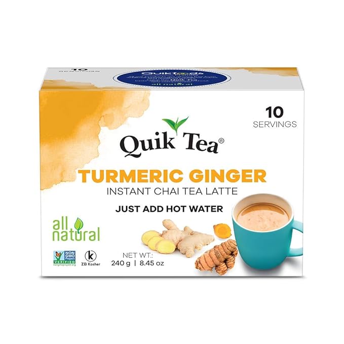 QuikTea Chai Tea Latte, Tumeric Ginger, 34 Oz, 10 count (Pack of 4)