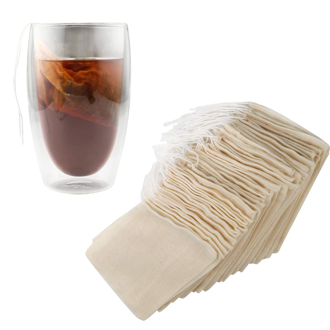 HOUSIM Tea Filter Bags, 50 Pack Empty Reusable Cotton Tea Bag for Loose Leaf Tea