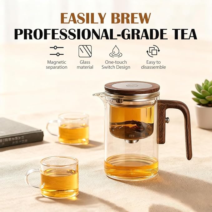 2026 New Magical Teapot, Enchanted Witchcraft Tranquil Push Control Magic Teapot with Handle, Magnetic Glass pot with Strainer for Home, Outdoor, Gifting and Office (800ml)