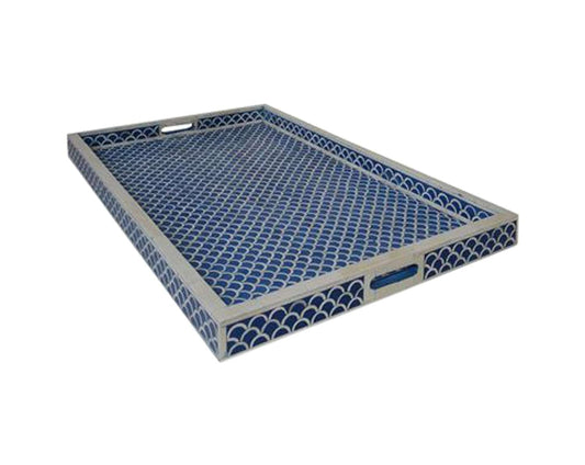 Hansa Handmade Bone Inlay Serving Tray Rectangle Tray Geometrical Pattern Decorative with Handles Trays for Tea & Breakfast