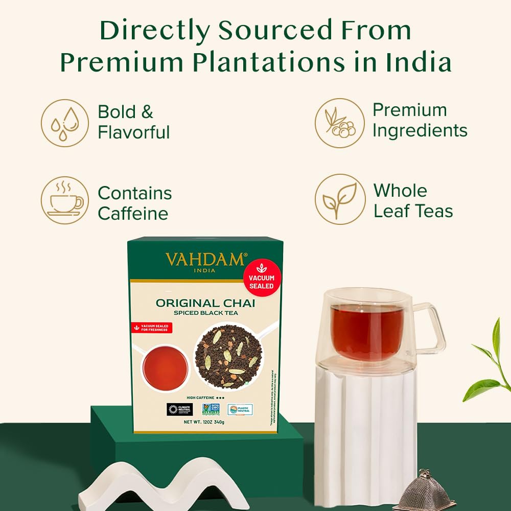 VAHDAM Masala Chai Tea - Loose Leaf 170+ Cups (340g/12oz) Blend of Black Tea with Cinnamon, Cardamom, Cloves &amp; Black Pepper | Vacuum Sealed Pack