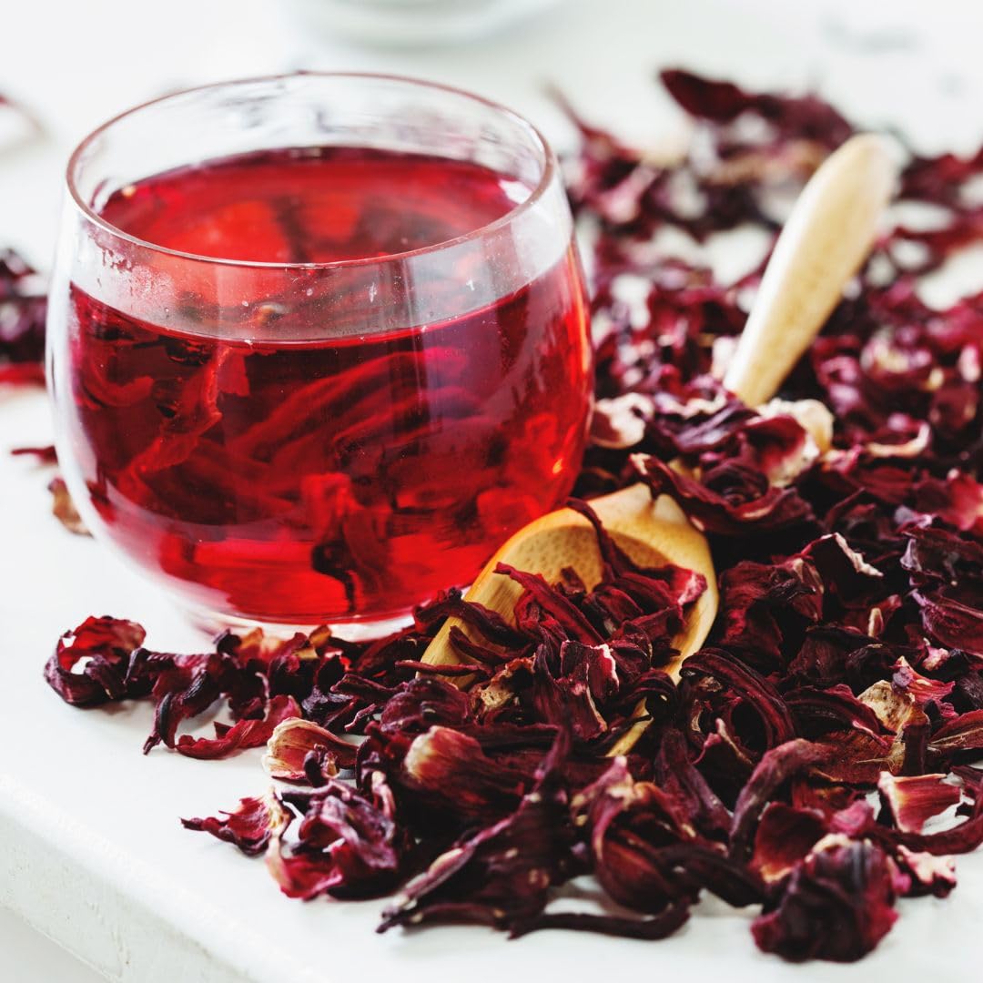 KomBei Whole Dried Hibiscus Flowers Loose Leaf Tea – Flor de Jamaica Natural (8oz) | Hibiscus Sabdariffa Whole Flowers &