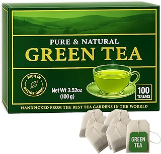 Hand-Picked Black & Green Tea Bags 100 Count Pack | Bold & Smooth Premium Blend for Hot or Iced Tea | Antioxidant-Rich Breakfast Tea Fresh Flavorful & Aromatic Brew 3.52 oz (Green Tea)