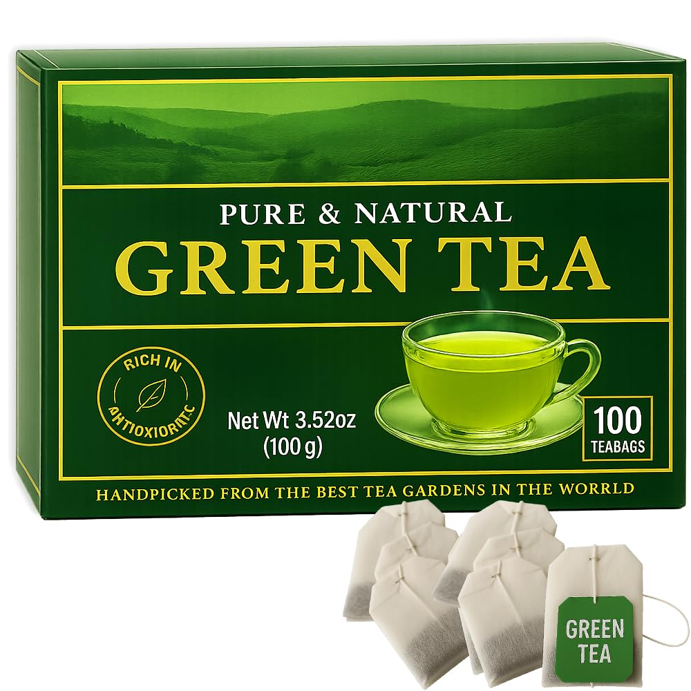 Hand-Picked Black & Green Tea Bags 100 Count Pack | Bold & Smooth Premium Blend for Hot or Iced Tea | Antioxidant-Rich Breakfast Tea Fresh Flavorful & Aromatic Brew 3.52 oz (Green Tea)