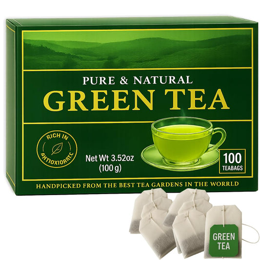 Hand-Picked Black & Green Tea Bags 100 Count Pack | Bold & Smooth Premium Blend for Hot or Iced Tea | Antioxidant-Rich Breakfast Tea Fresh Flavorful & Aromatic Brew 3.52 oz (Green Tea)