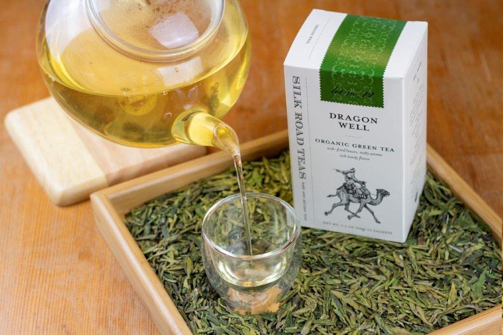Silk Road Teas, Longjing Dragon Well Organic Green Tea, Wok-Fired Leaves, Toasty Flavors, 15 Tea Bags