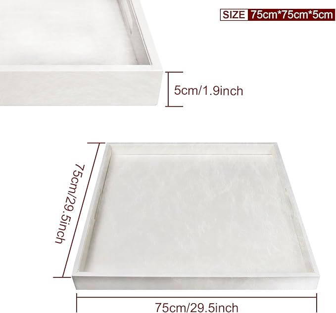 30 * 30 inches Leather Rectangle Serving Tray with Hole Handles,High-End Light Large Service Tray for Ottoman Tray, Tea, Food, Butler - Countertop