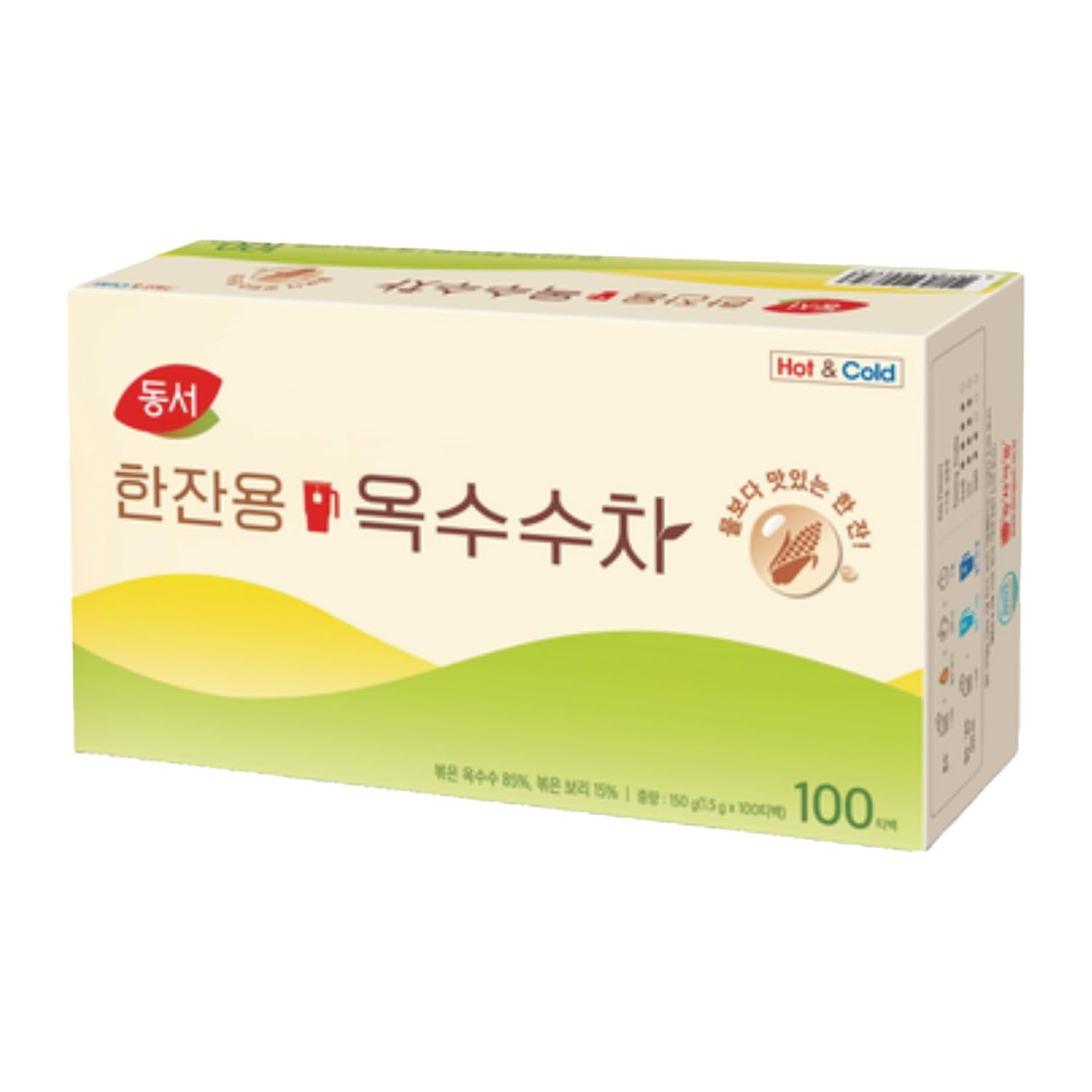 Korean-Style Single-Serve Roasted Corn Tea Bags 100 Count, Hot and Cold Brew, 1.5 g Sachets 옥수수차