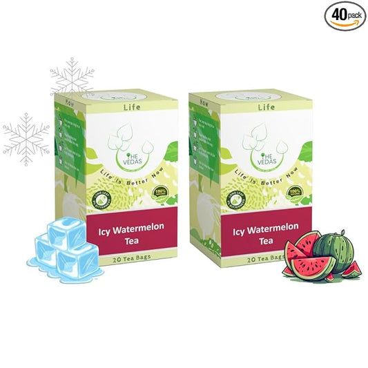 THE Vedas Icy Watermelon Tea, Herbal Tea with Hibiscus & Sweet Basil - Caffeine Free Herbal Tea - Enjoy Hot or Iced, Biodegradable Cotton Teabags