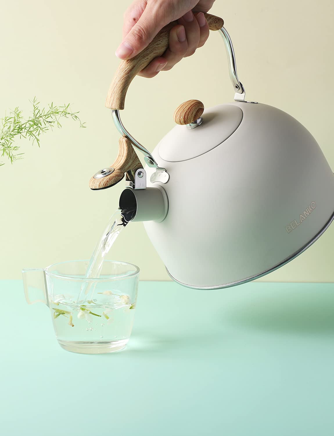 Tea Kettle, BELANKO 85 OZ / 2.5 Liter Whistling Tea Kettle Pots for Stove Top Food Grade Stainless Steel with Wood Pattern