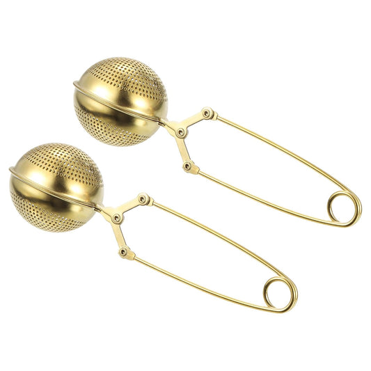 uxcell 2 Pcs Snap Tea Ball Infuser with Handle, Loose Tea Steeper, Stainless Steel Tea Strainer for Brew Loose Leaf Tea, Gold