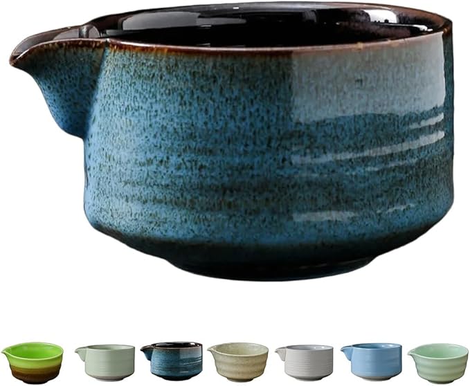 Matcha Bowl 500 ml for Traditional Japanese Chawan, with Pouring Spout, Shiny Glaze, Handmade Ceramic Tea Ceremony Bowl for Matcha Latte