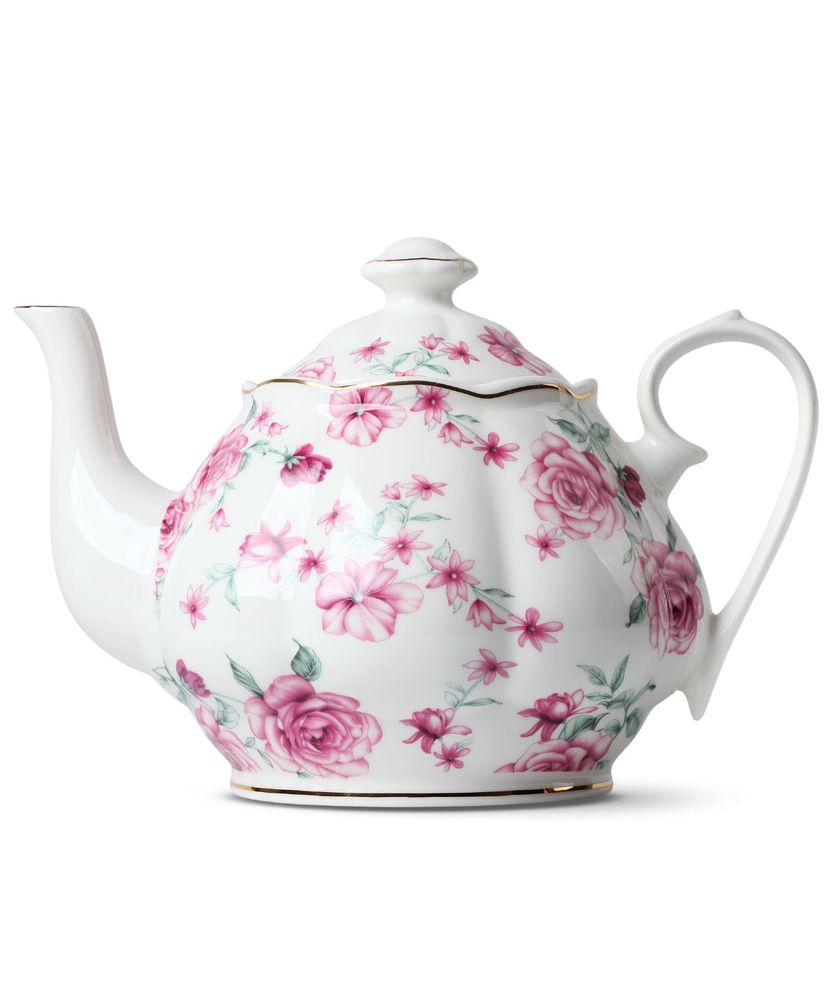 Brew To A Tea BTaT Floral Teapot, 38 oz Bone China, Perfect for Tea Set & Parties