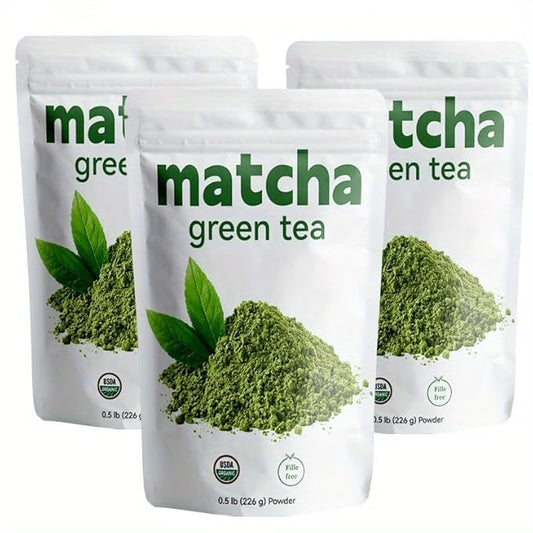 0.5lb/3pakc, Premium Culinary Grade, USDA-Certified Organic Matcha, 100% Pure Green Tea Powder, Perfect for Lattes, Smoothies, Desserts and Baking, Sugar Free, Gluten Free