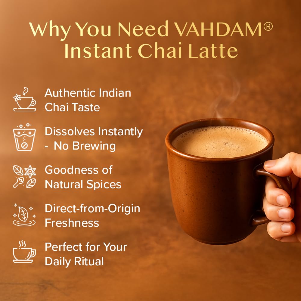 VAHDAM Instant Chai Latte(7.7oz|10 Sachets) Authentic Indian Chai Tea