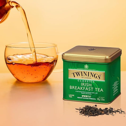 Twinings Irish Breakfast Loose Tea, 3.53 Ounce Tin (Pack of 1), Smooth, Flavourful, Robust Black Tea Leaves, Caffeinated, Enjoy Hot or Iced