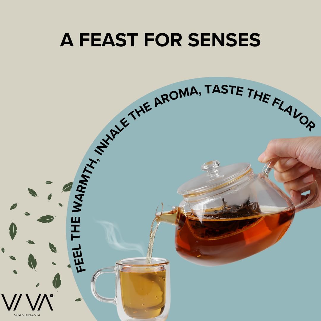 Viva Nicola All Borosilicate Glass Teapot with Tea Included, Lid, with Removable Infuser for Loose Leaf Tea - No Metal Or Plastic for The Perfect Brew, 25oz Tea Maker, Stove Top Safe, No Drip Spout