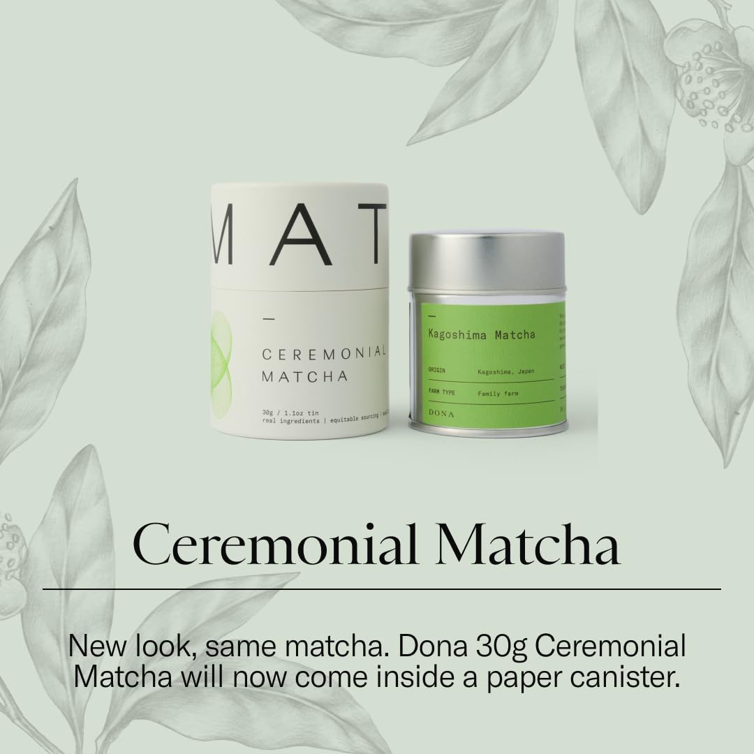 Dona First Flush Ceremonial Grade Matcha, Stone-Milled from Shizuoka, Kagoshima, and Kyoto Family Tea Estate, Hot or Iced, 1.1 Ounce Airtight Sealed Tin