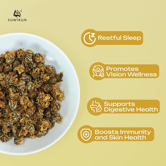 Suwirun Organic Chrysanthemum Tea 25 Bags – 100% Chrysanthemum Flowers – Naturally Caffeine-Free, Sweet Floral Aroma – Supports Relaxation & Wellness