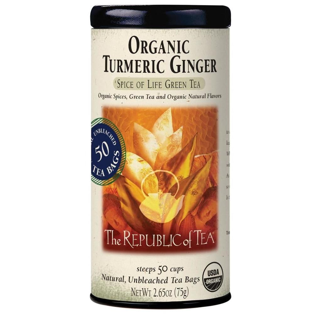 The Republic of Tea Organic Turmeric Ginger Green Tea, Low Caffeine, 50 Ct