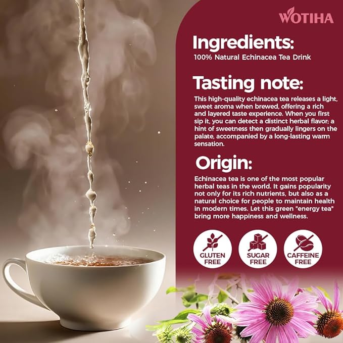 Natural Echinacea Tea 120g 100% natural ingredients Echinacea 60 Herbal teabags.Additive-Free • Caffeine-Free • Sugar-Free • Vegan.Aid Digestion & Boost Immunity