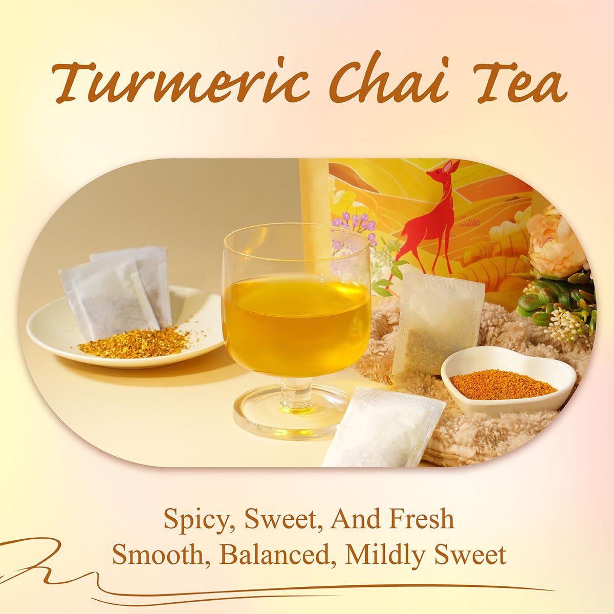 WT WEETEE Turmeric Chai Tea Bags 100 Count, Caffeine-Free Ginger Spiced Tea