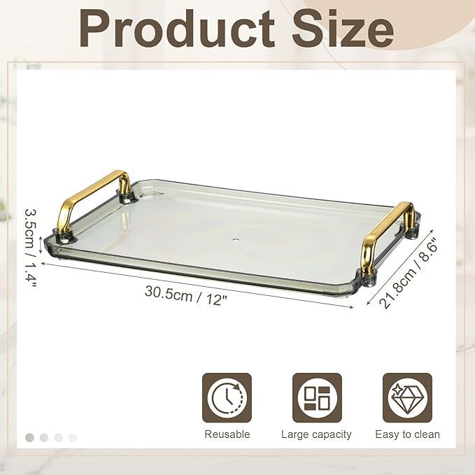 uxcell Plastic Serving Tray with Golden Handle, 12 x 8.6 Modern Rectangular Decorative Tray Acrylic Reusable Tea Platter for Countertop Bathroom Kitchen Home Restaurant, Clear Green