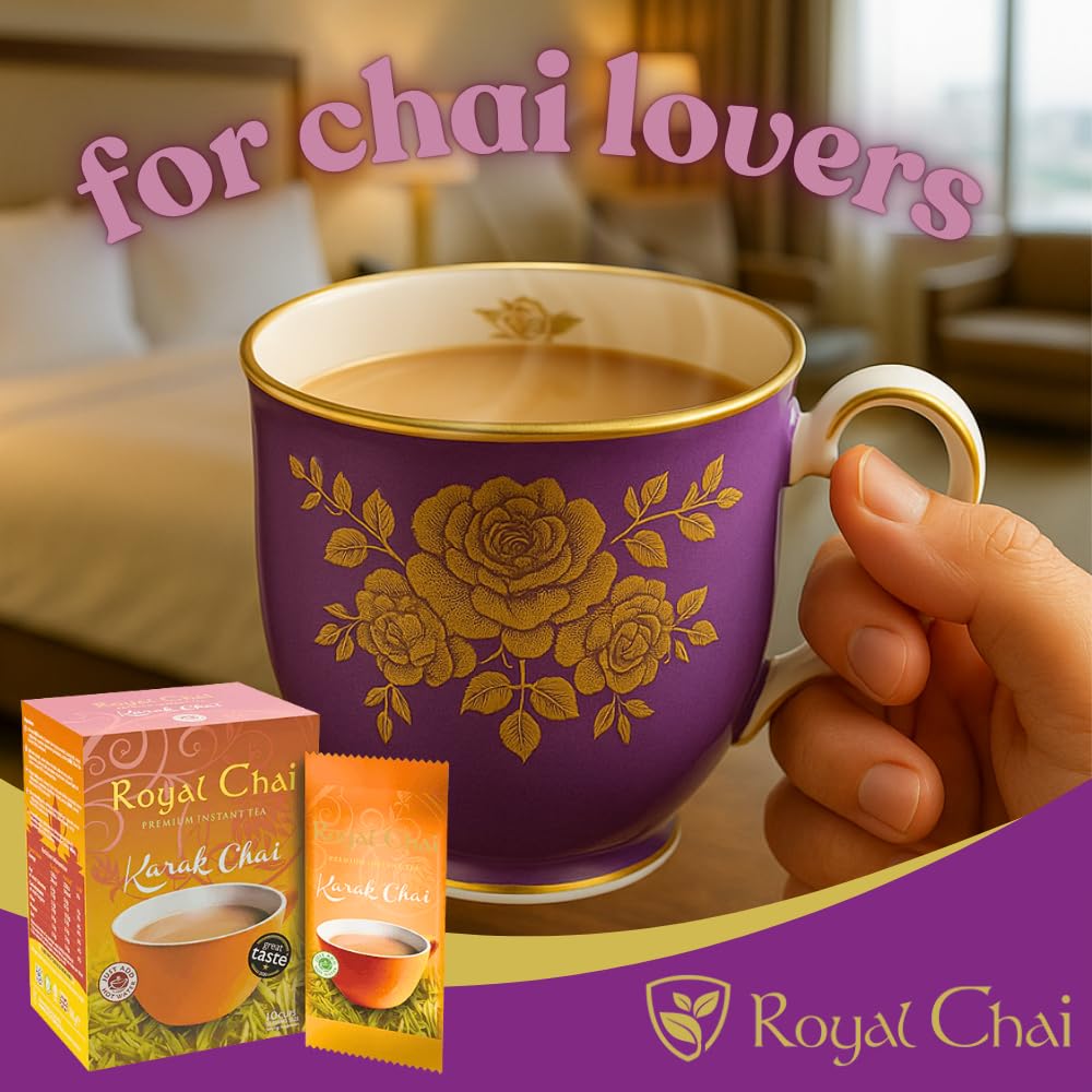 ‎Royal Chai | Karak Chai Sweetened | 10 Count Single Box | All Natural, No Preservatives | Premium Instant Tea | Made in the UK