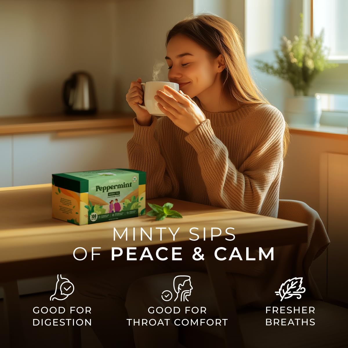 Peppermint Tea Bags 100 Count - 100% Natural Caffeine Free Herbal Tea | Pure Peppermint Leaf, Bold Mint Flavor, Freshen Breath &amp; Soothes Digestion, Hot or Iced