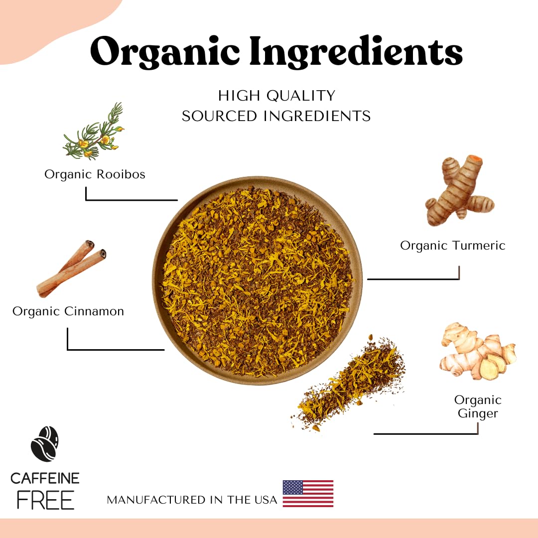 Organic Turmeric Ginger Loose Leaf Tea Bags – Immunity Tea, Wellness Tea, Caffeine Free, AIP Autoimmune Protocol, Whole30 Paleo, Ayurvedic Rooibos Golden Tonic Herbal Blend, 15 Count