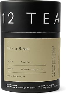 Dona single origin, premium blended teas conveniently packaged in plant-based sachets, canister of 12 sachets/teabags (Rising Green)