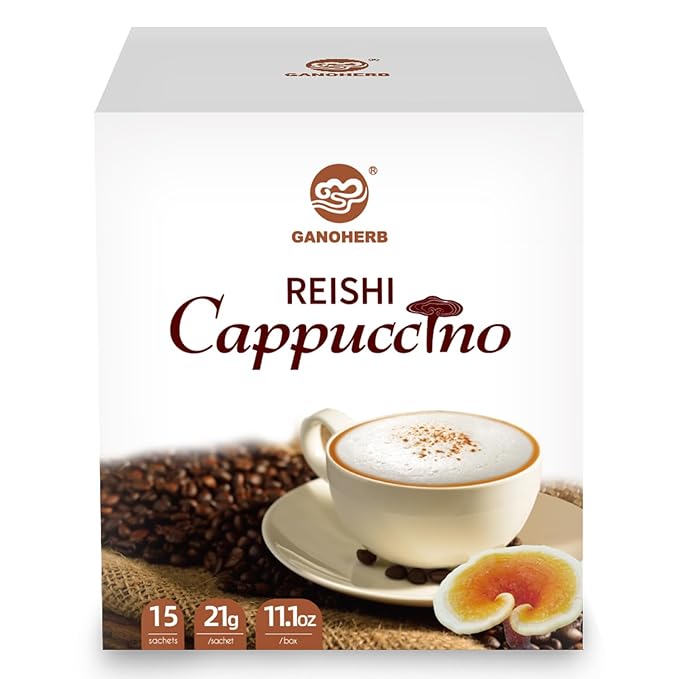 Mushroom Coffee Alternative Cappuccino Mix, Instant Superfood Coffee Drink with Reishi Mushroom Extract for Stress Relief, Immune Support