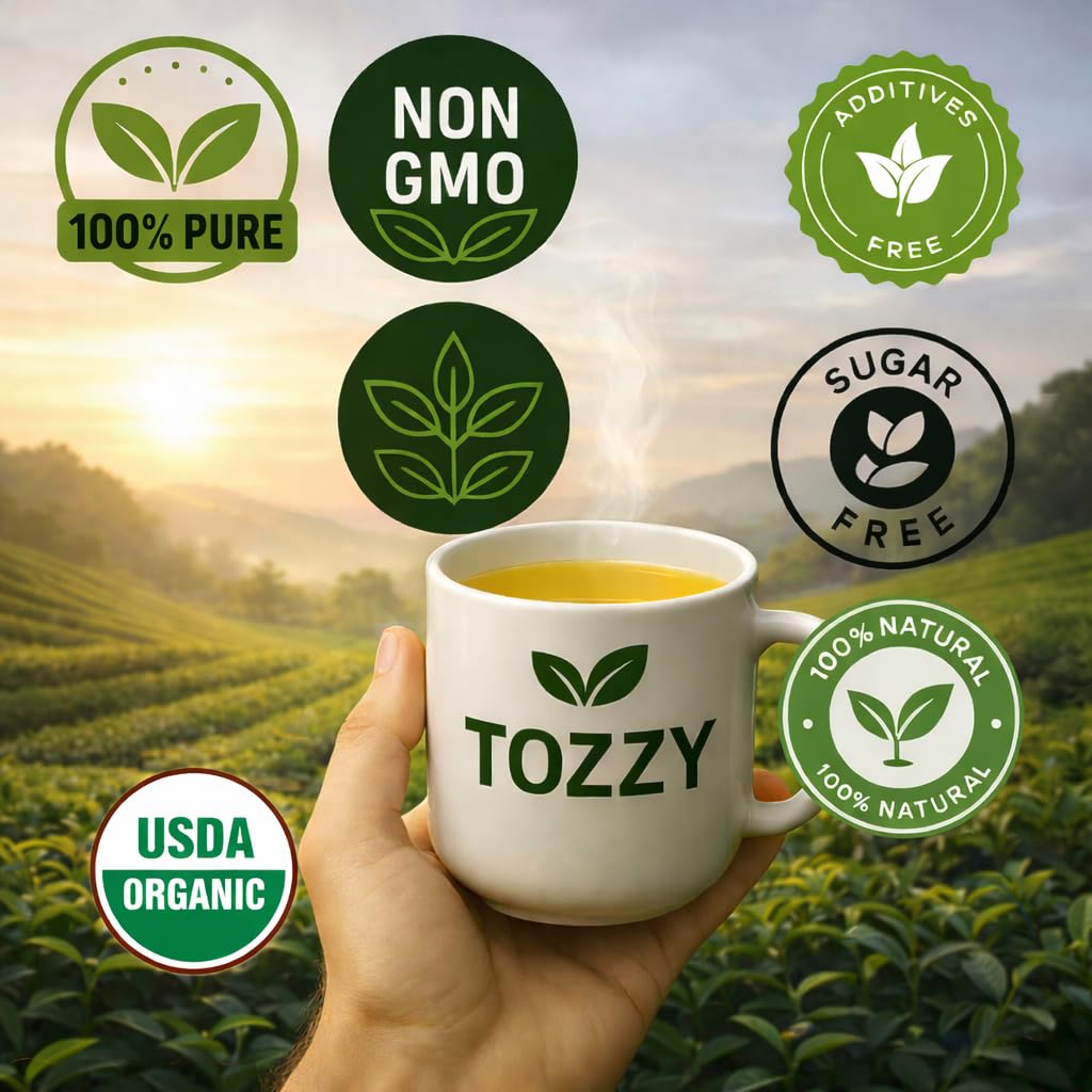 Tozzy Organic Green Tea – 100 Count, Plant-Based Pyramid Tea Bags