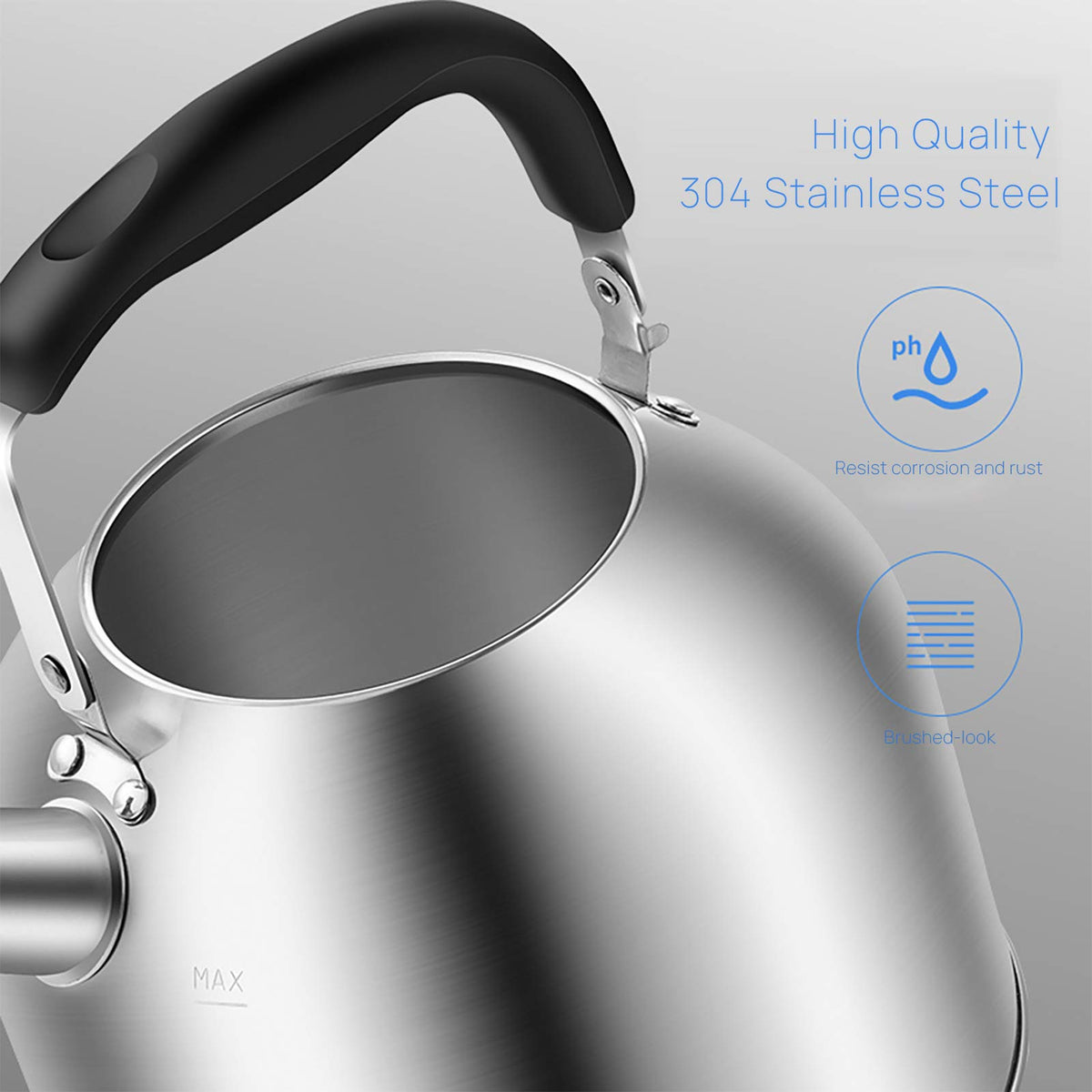 MAXCOOK 4.2 Quart/4L 18/8 Stainless Steel Whistling Tea Kettle
