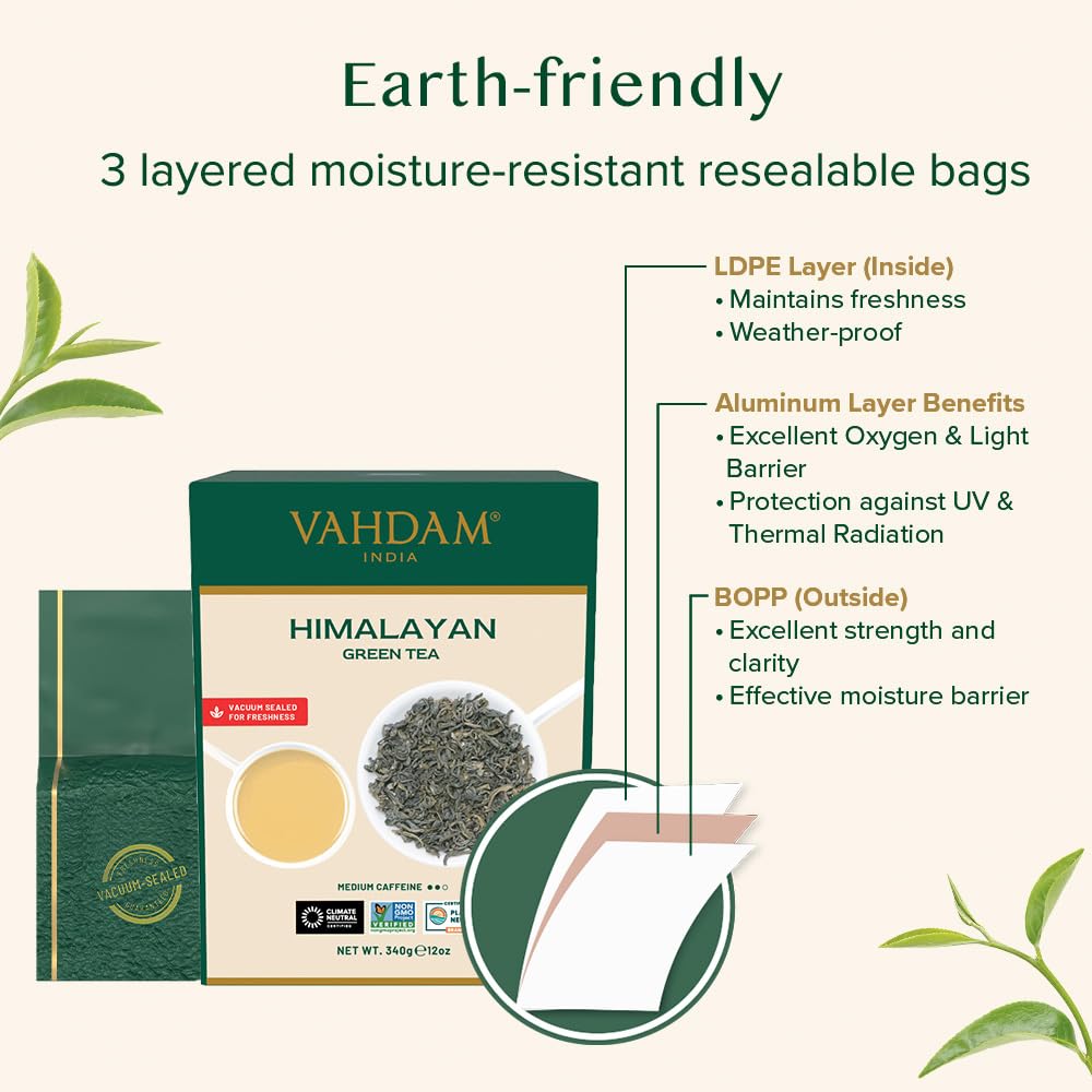 VAHDAM, Green Tea Leaves From Himalayas 170+ Cups (12oz) High Elevation Grown Green Tea Leaves From Himalayas | Pure Unblended Single Origin Green Loose Leaf Tea | Vacuum Sealed