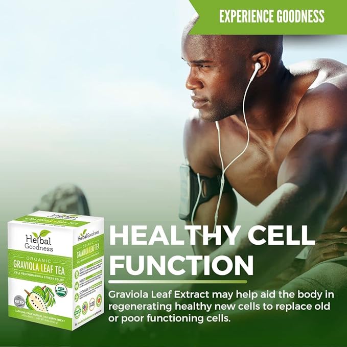 Graviola Leaf Soursop Tea - Organic Soursop Leaves, Hoja de Guanabana Leaves, Cell Support & Regeneration, Calm Relaxation - Caffeine Free