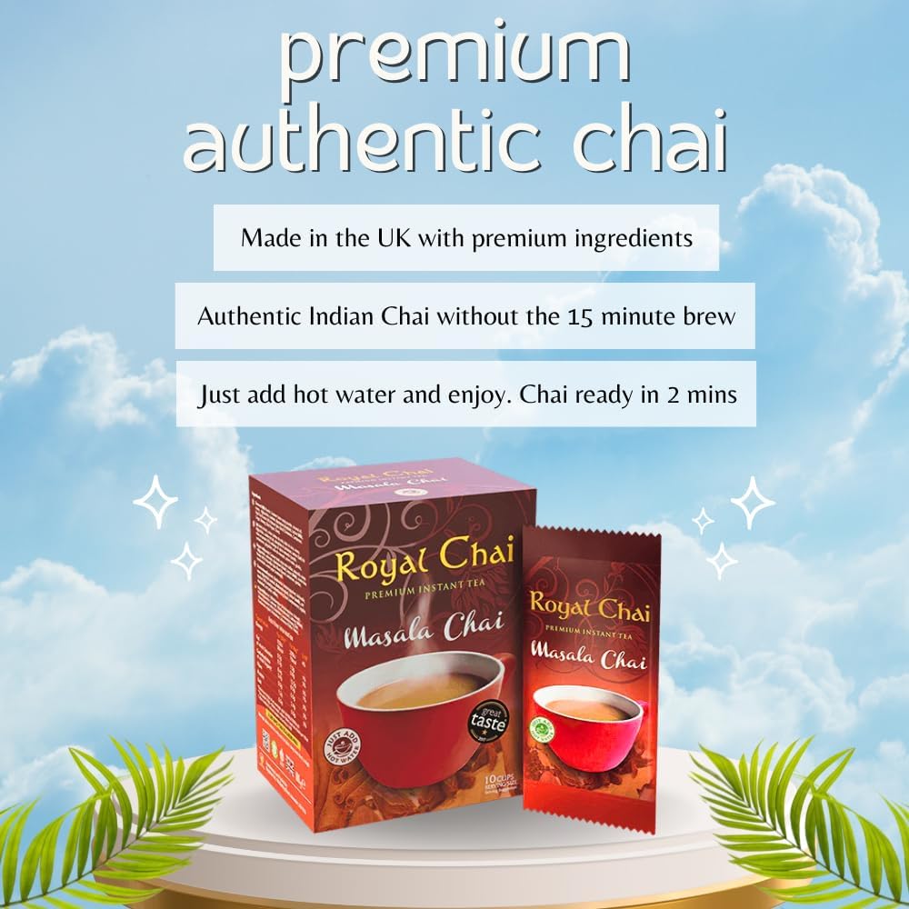 ‎Royal Chai | Masala Chai Sweetened | 10 Count Single Box | All Natural, No Preservatives | Premium Instant Tea | Made in the UK