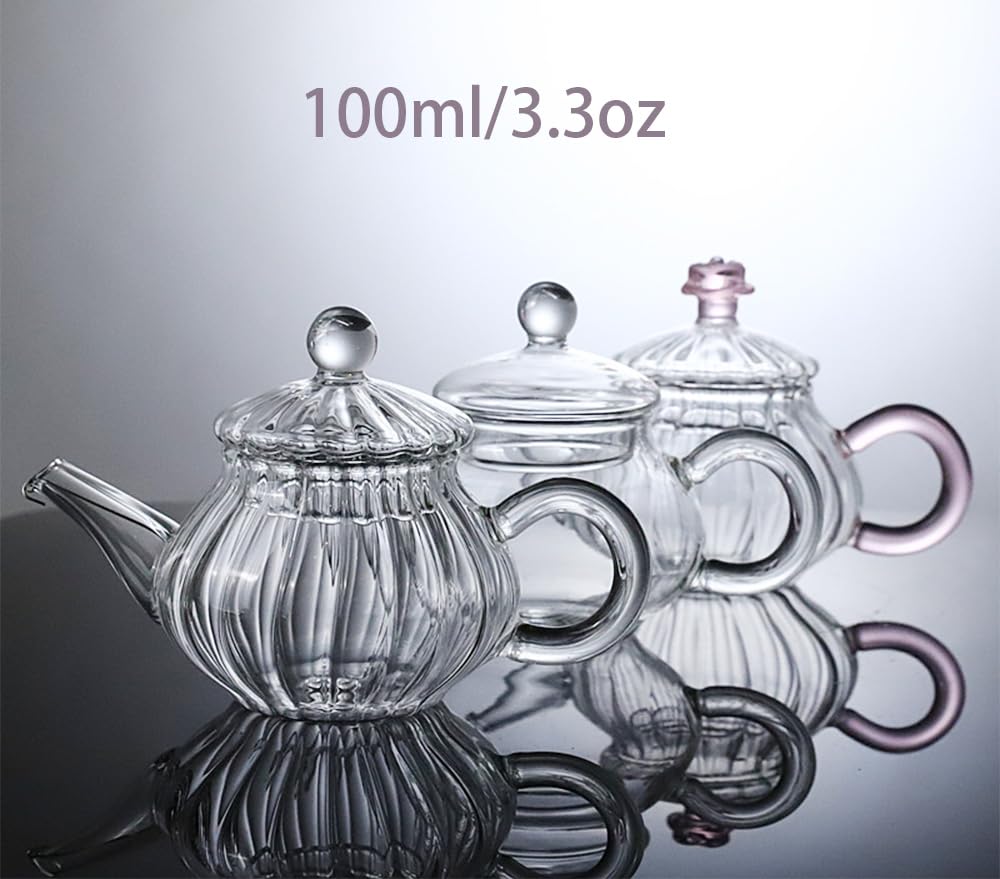 Mozacona Mini Tea Pot, Glass Teapot Small Tea Kettle for One person use,100ml