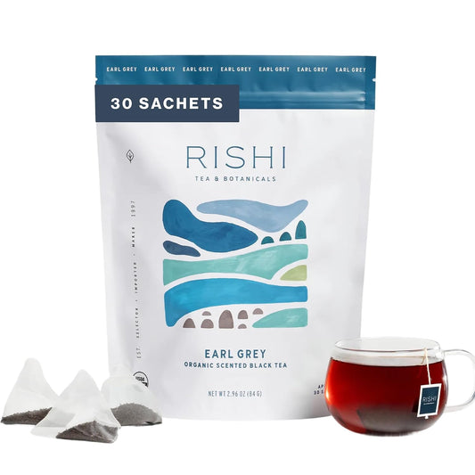 Rishi Tea Earl Grey Organic Black Sachet Tea Bags, Caffeinated, 30ct